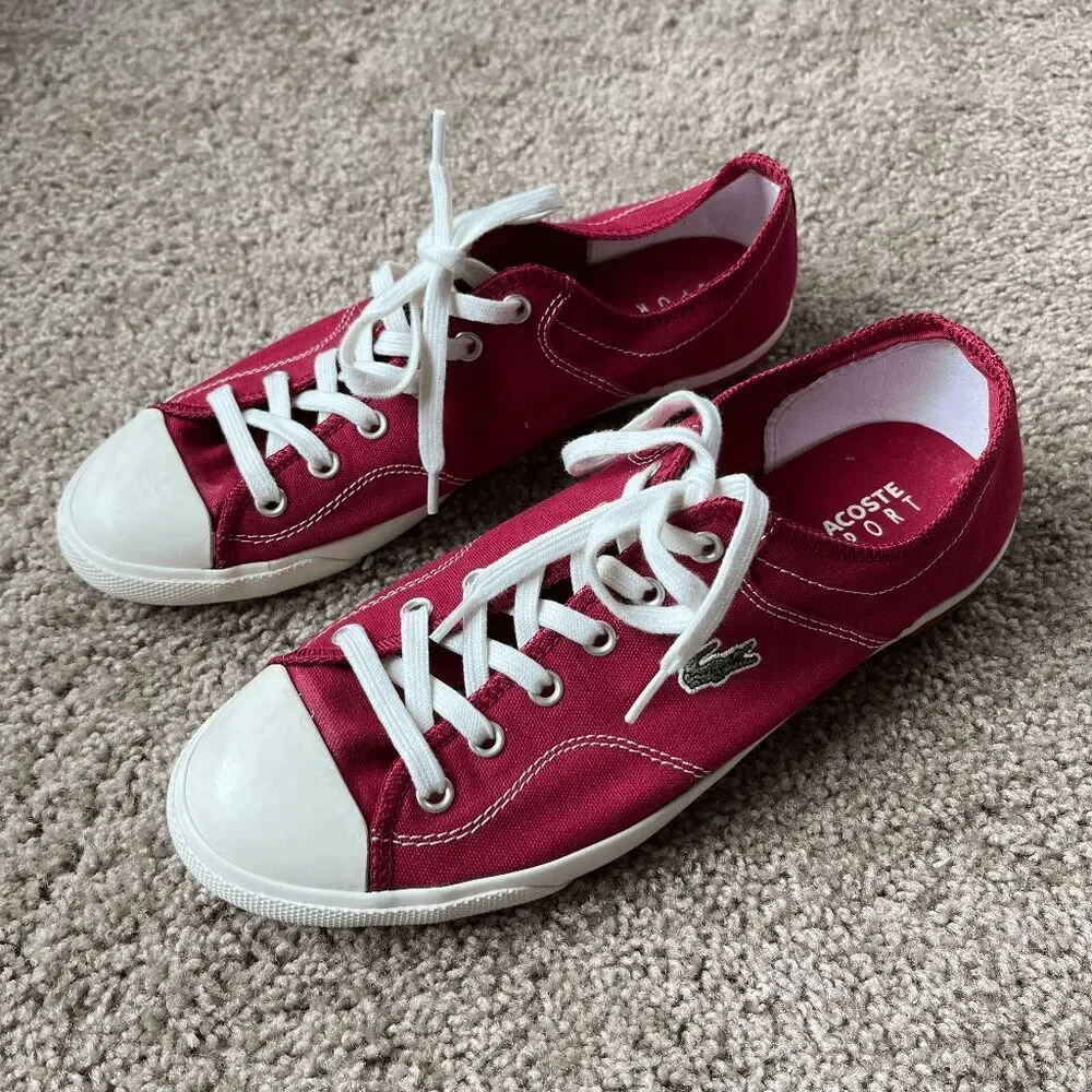 Lacoste Sport Red Canvas Sneakers Croc Logo Newton 9.5 Preppy Casual